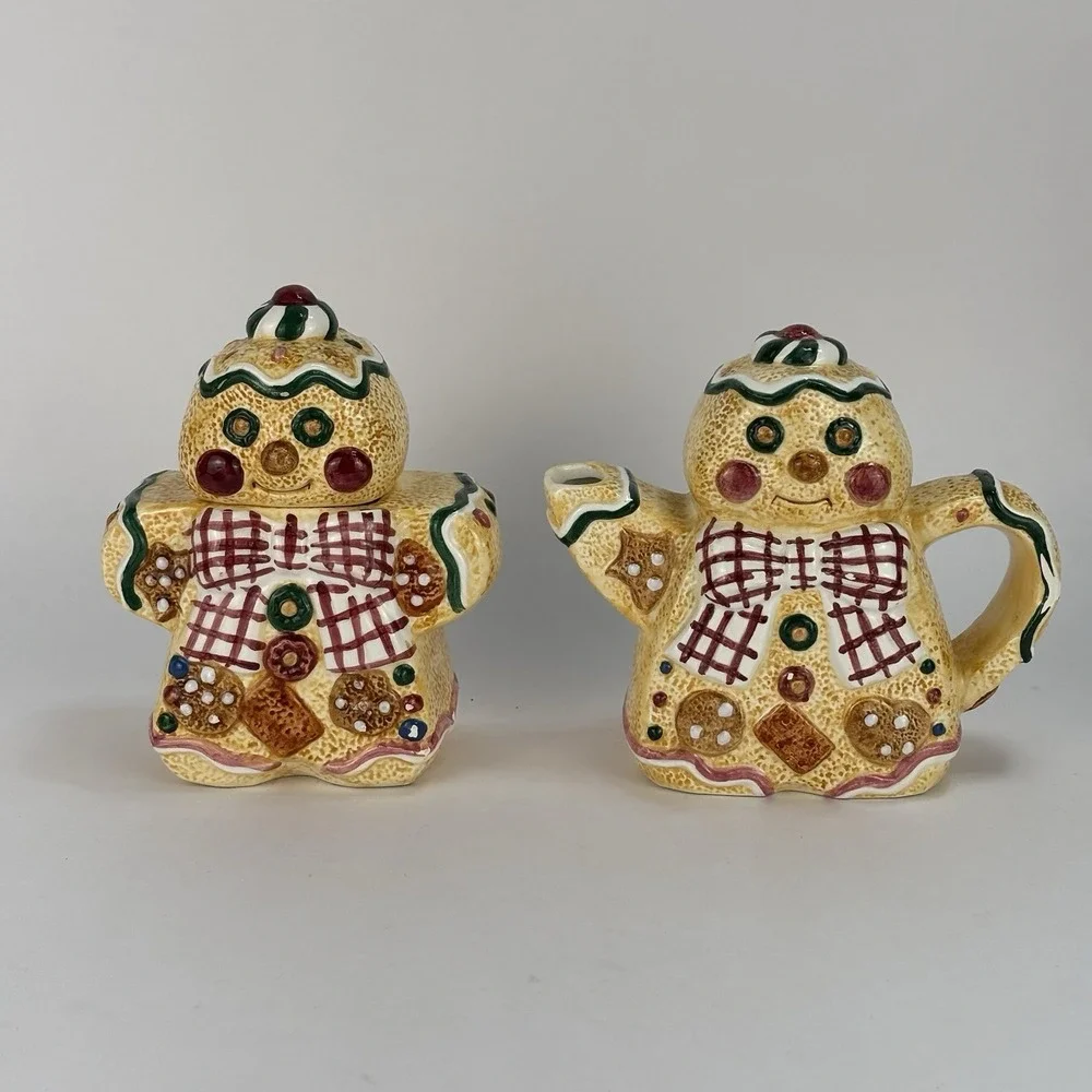 Gingerbread Man Set of 2 Tea Pot & Sugar Container 1996 Jay Import Co
